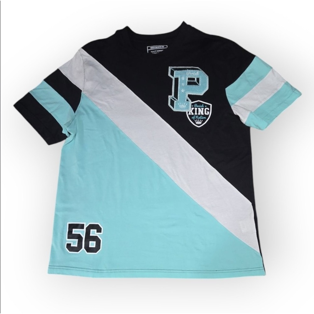 Parish Nation Mens Colorblock Chenille Patch Graphic T-Shirt Black Teal XL - Picture 4 of 9